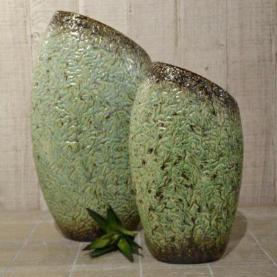 Váza ovál zkosená URBAN keramika hnědo-zelená 30cm Goldbach