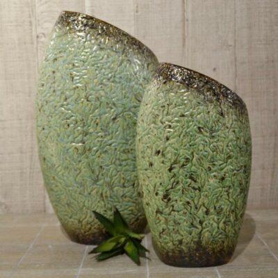 Váza ovál zkosená URBAN keramika hnědo-zelená 40cm Goldbach