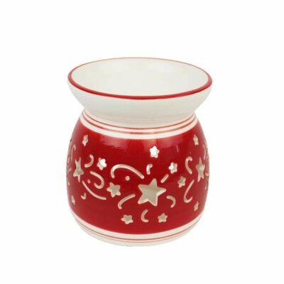 Aromalampa dekor hvězdy keramika bílá/červená 11cm Morex