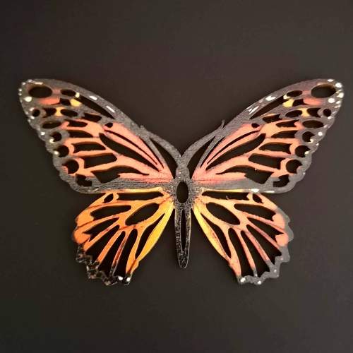 Dekorace motýl dřevo oranžovo-červená 9cm Amadea