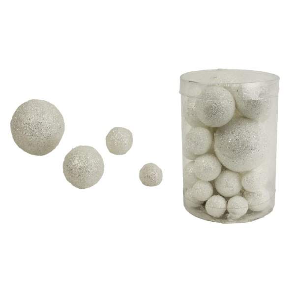 Přízdoba koule mix velikostí polystyren s glitry bílá 28ks Morex