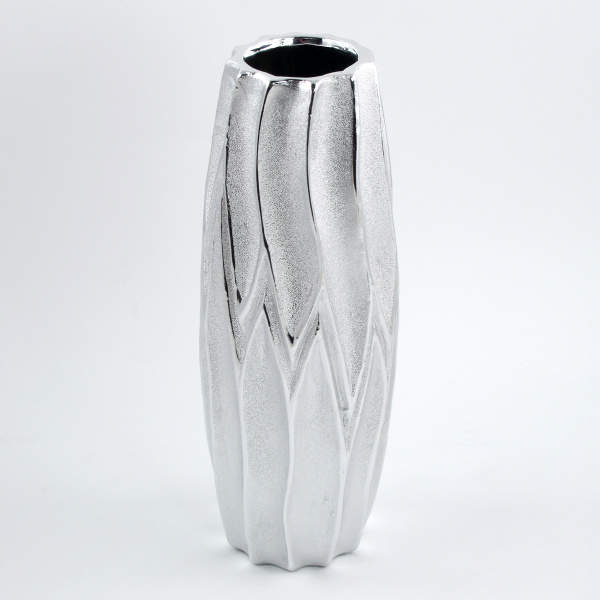Váza válec dekor křivky keramika stříbrná 34cm Goldbach