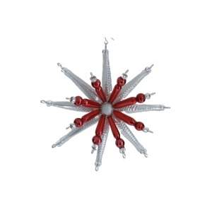 Hvězda perličky stříbrná-červená 9cm Rautis