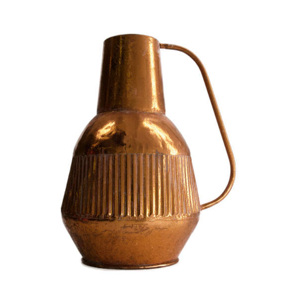 Váza džbán 1 ucho dekor vroubky kov měděná 39cm Dijk