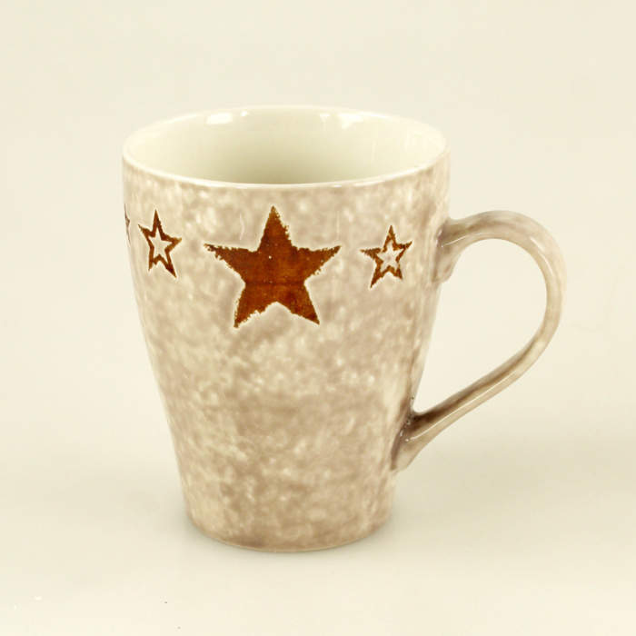 Hrnek dekor hvězdy se lžičkou hnědý porcelán 10cm Goldbach