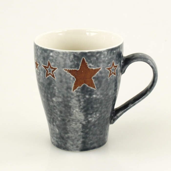 Hrnek dekor hvězdy + lžička šedý porcelán 10cm Goldbach