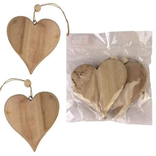 Ozdoba srdce 2ks dřevo přírodní 12cm Morex