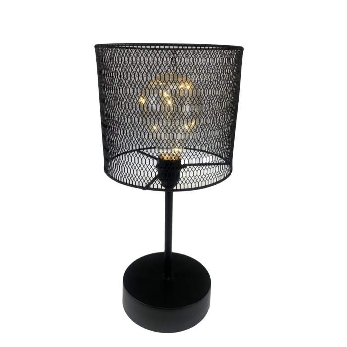 Lampa stolní kovová 10LED t.bílá na baterie černá 35cm Piskáček