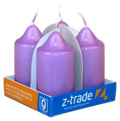 Svíčka válcová lakovaná sv.fialová 4ks Z-TRADE