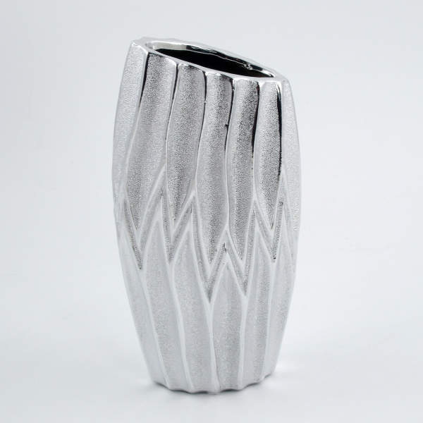 Váza ovál zkosená  keramika stříbrná 12x25cm Goldbach