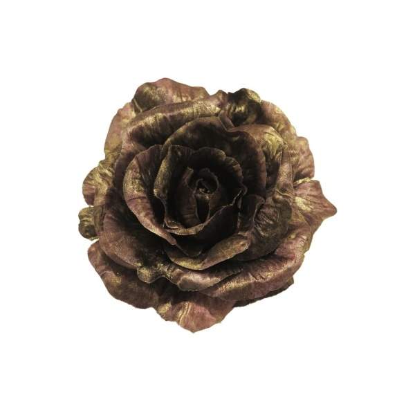 Umělá růže AVA na klipu purpurová a zlatá 13cm Nova Nature