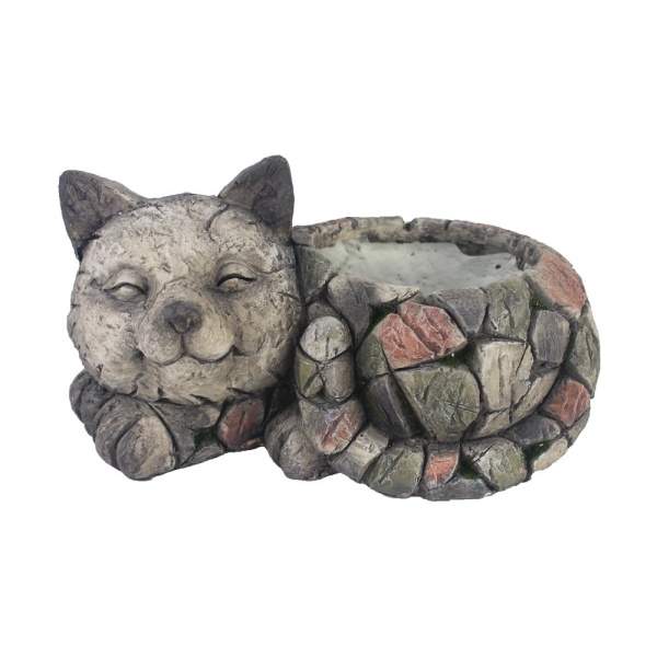 Obal kočka ležící terakota šedá 34cm Morex