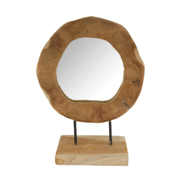 Zrcadlo kruhové atypické z teaku na podstavci 38cm Dijk
