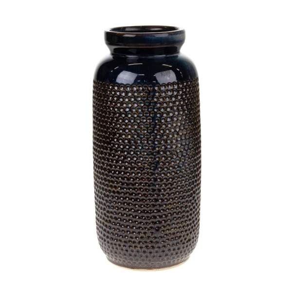 Váza kulatá keramická s tečkovým reliéfem černá 32cm Dijk