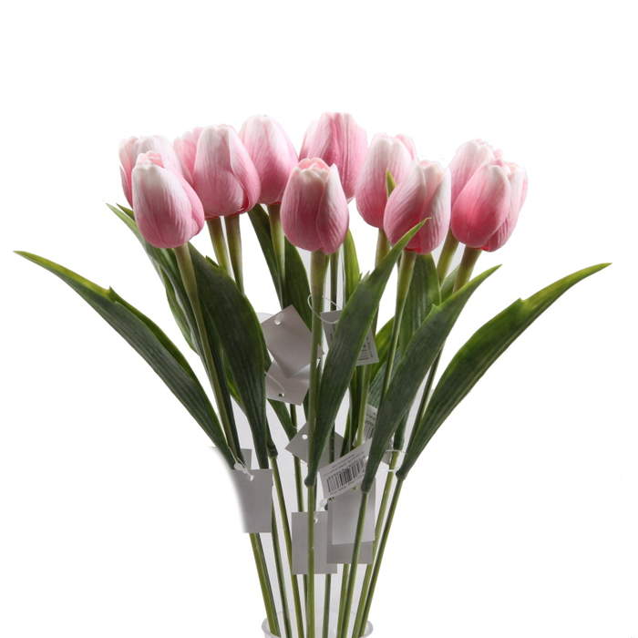 Tulipán řezaný umělý 40cm bílo-růžový Edwilan