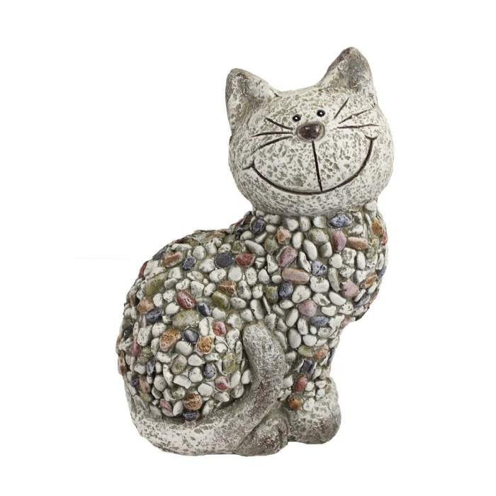 Kočka sedící hliněná šedá 31cm Morex
