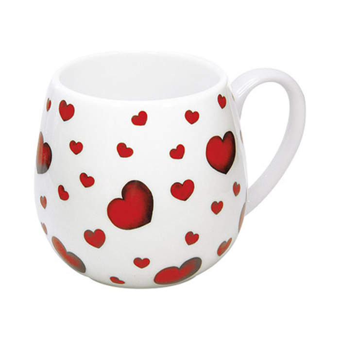 Hrnek buclák porcelánový LITTLE HEARTS  bílo-červený 420ml Mug shop