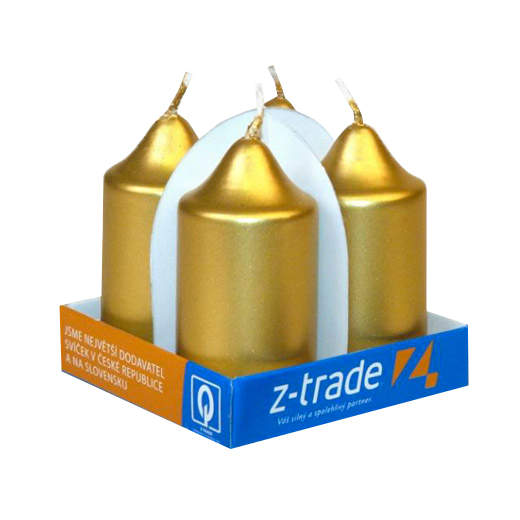 Svíčka válcová metalická zlatá 4ks Z-TRADE