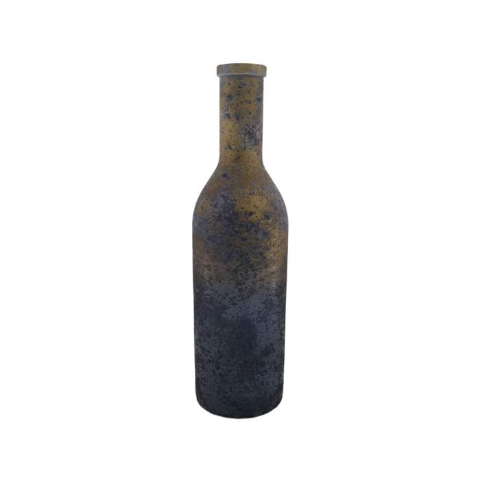 Váza/lahev skleněná šedozlatá patina 50cm Dijk