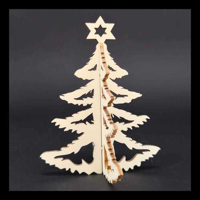 Stromek s hvězdou dřevěný 3D přírodní 10cm Amadea