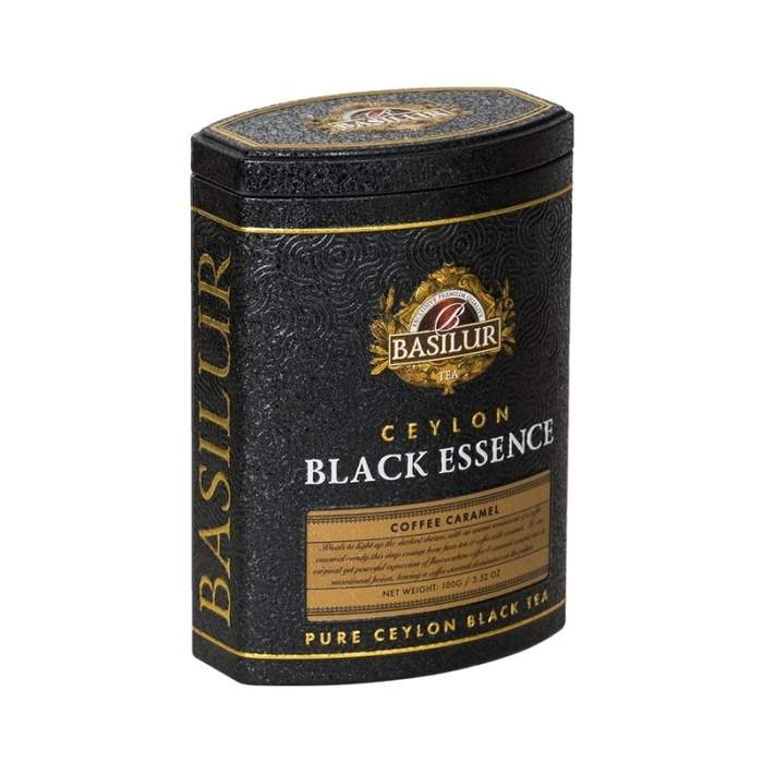 Čaj BASILUR Black Essence Coffee Caramel dóza 100g Mix Tee