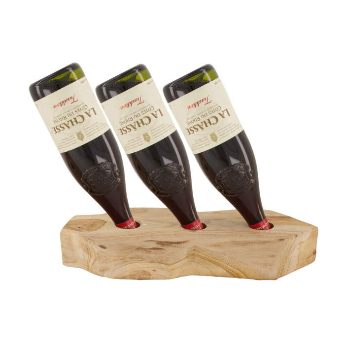 Dřevěný  stojan na 3 lahve vína přírodní 38cm Dijk