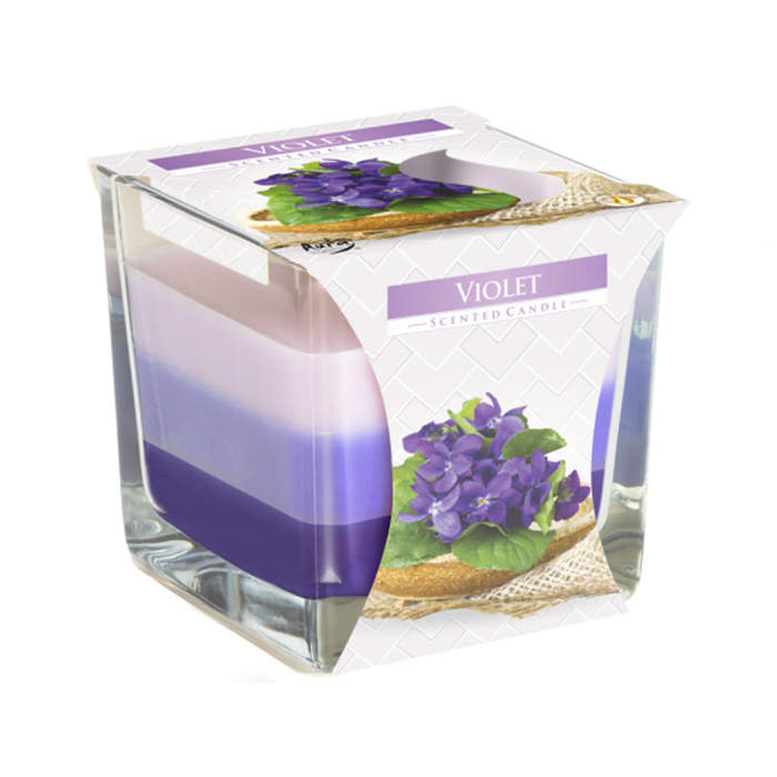Svíčka vonná ve skle Violet tříbarevná 8cm Nohel Garden