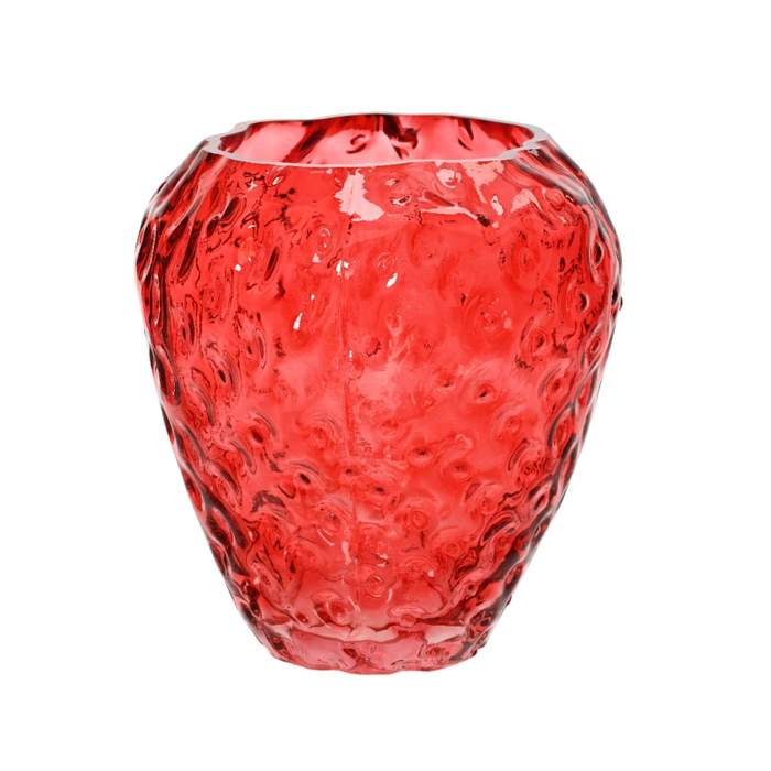 Váza skleněná ve tvaru jahody červená 20cm Kaemingk