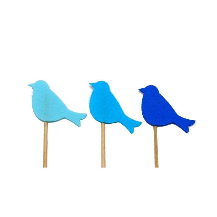Zápich pták plstěný modrý mix 25cm BD - TOVA
